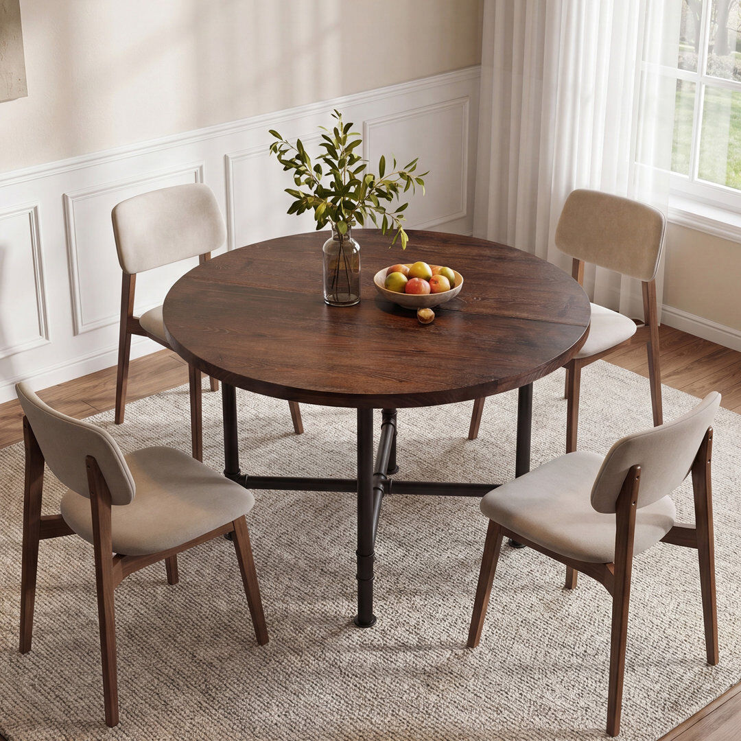 Blue Elephant Fir Wood Top Dining Table with Iron Base Brown