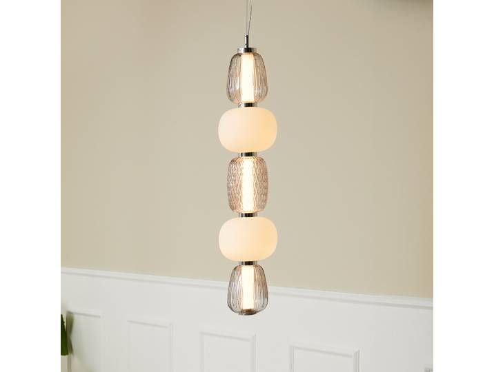 Suspension Pearl 5 Gris/Opale/Chrome - LOOM DESIGN - Salon / séjour - Moderne - Verre - À ampoule unique