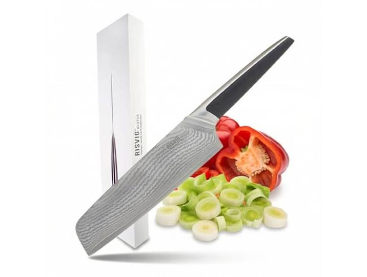 RISVIG 18 cm Damast Gemüsemesser Acutus – Exklusives Küchenmesser aus 67 Lagen VG10 Stahl – Profi-Werkzeug für Gemüse & Obst – Extrem scharf & perfekt ausbalanciert – HRC62