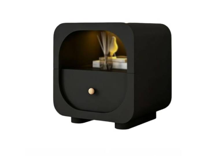 SilkRZlsss Nachttisch Schwarz, Modern Beistelltisch Nachtkommode Mit Offenem Fach Und Glas Schublade(#C)