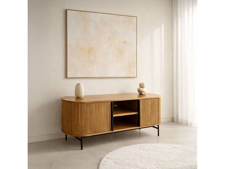 Meuble TV en bois massif et métal 137cm - Thanais