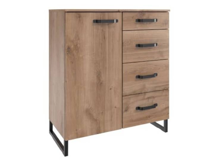 Kombikommode Detroit 81cm Breite Plankeneiche & Raw Steel Grau Stil trifft auf Funktion