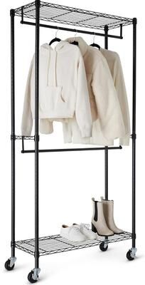 No Double Hanging Rod Garment Rolling Closet Organizer Rack