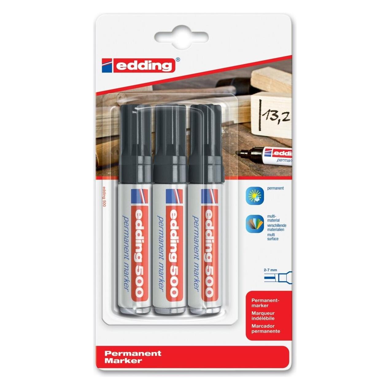 Edding Permanentmarker 500 schwarz VE=3 Stück Blister (3x) (4-500-3-1001)