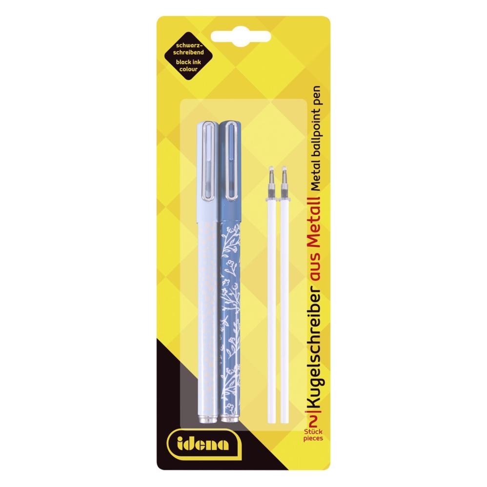 Idena Kugelschreiber Metall 2 Stück mit 2 Ersatzminen Schreibfarbe schwarz (2x) (57984149)