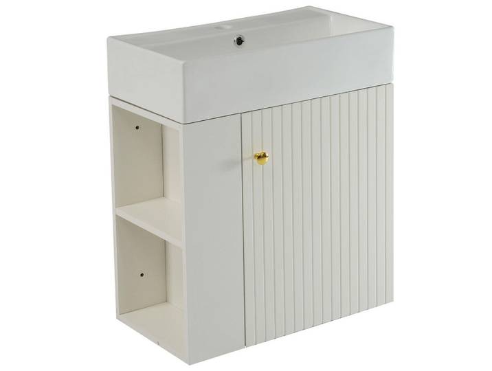 Modfu Waschtischkombi 55x31x66.5cm Weiß aus Particle Board mit integriertem Keramikbecken & Stauraum, 55x66.5x31 cm, Badezimmer, Waschbecken & Armaturen, Waschtische