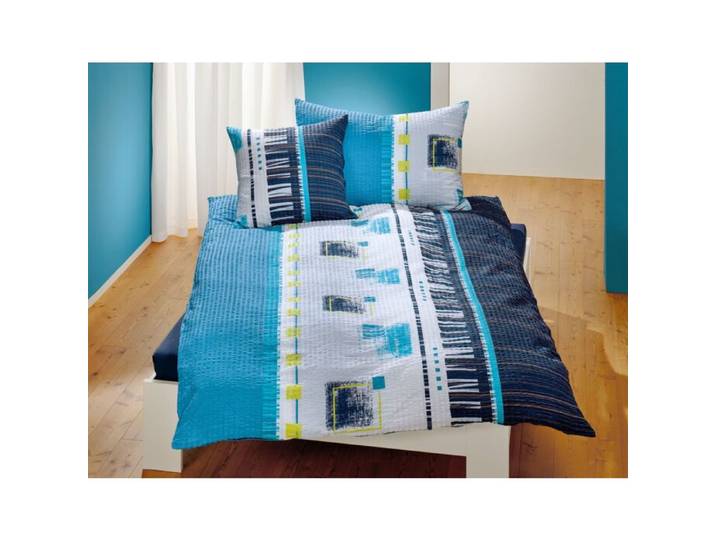 Bettwäsche mit modernem Streifen- und Karomuster – Garnitur – 2x65x65 cm / 200x210 cm