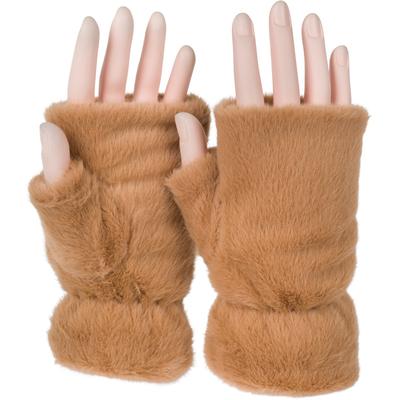 Fleecehandschuhe STYLEBREAKER "Fingerlose Handschuhe Kunstfell Einfarbig", Damen, braun (camel), Obermaterial: 100% Polyester PES., Modisch, Handschuhe