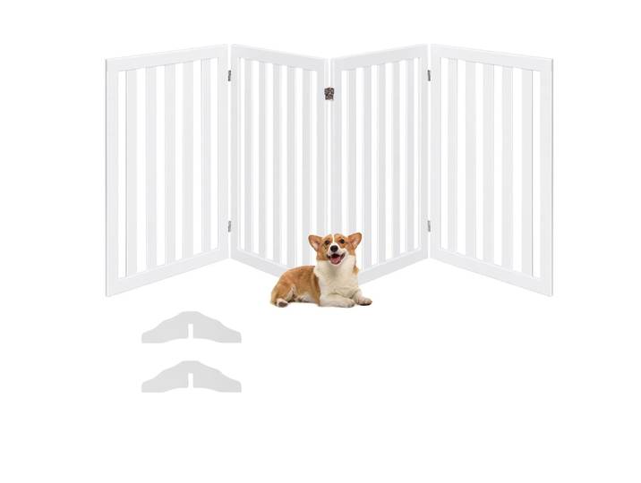 Barrière de sécurité pour chien, 89 cm de haut, 4 panneaux en bois, barrière de sécurité pour chien, barrière de sécurité flexible pour porte (blanc)