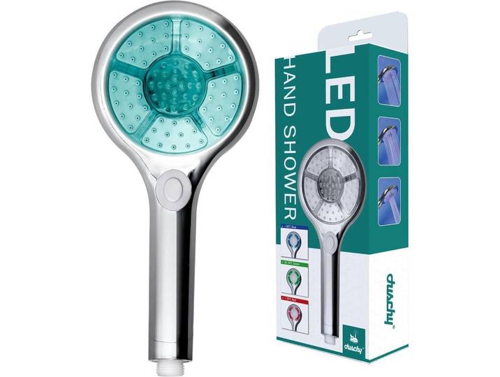 Handbrause LED 7 Farben 3 Modi 12,5 cm, Mehrfarbig, Kunststoff, 12.5x12.7x27 cm, Badezimmer, Baden & Duschen, Duschköpfe & Duschschläuche