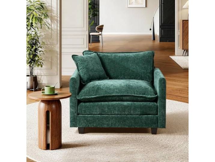 SoarTalent 108cm 1-Sitzer Sektionalsofa, Grün Chenille-Bezug im Wolken-Couch-Stil, tiefer Sitz mit Kissen, wandelbar, Sitzhöhe 54cm für Wohnzimmer, Wohnung, Büro.
