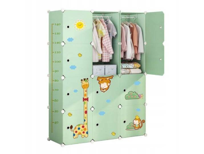 Armoire pour enfants avec étagères de rangement Armoire de Chambre 12 Cubes Portable DIY avec 2 tringles à vêtements 47x111x147cm