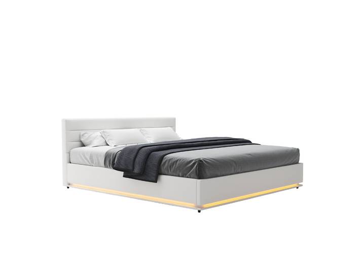 Lederbett LED STARDUST 180 x 200 cm weiss