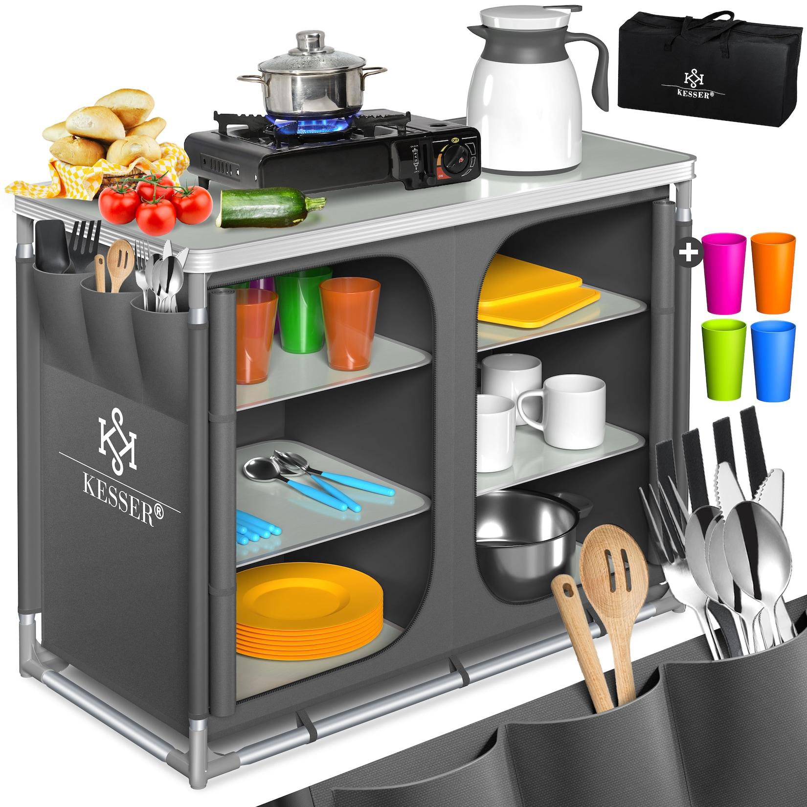 KESSER® Campingküche inkl. Tragetasche Mobile Outdoor Küche mit Aluminiumgestell Campingschrank Küchenbox Faltbare Reiseküche für Camping und Outdoor Modell wählbar