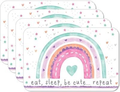 CounterArt Rainbows & Unicorns Reversible Easy Care Flexible Plastic Placemat 4 Pack Made in The USA