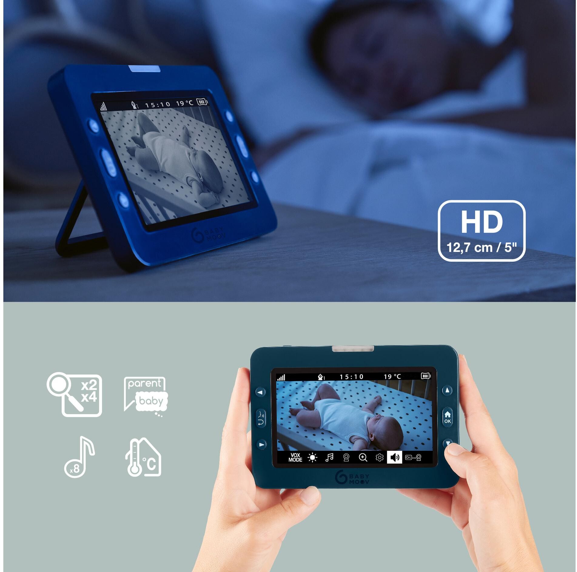 Babyphone BABYMOOV "Video YOO MASTER PLUS HD", Baby, blau, Babyphones Babyphone blau Einheitsgröße