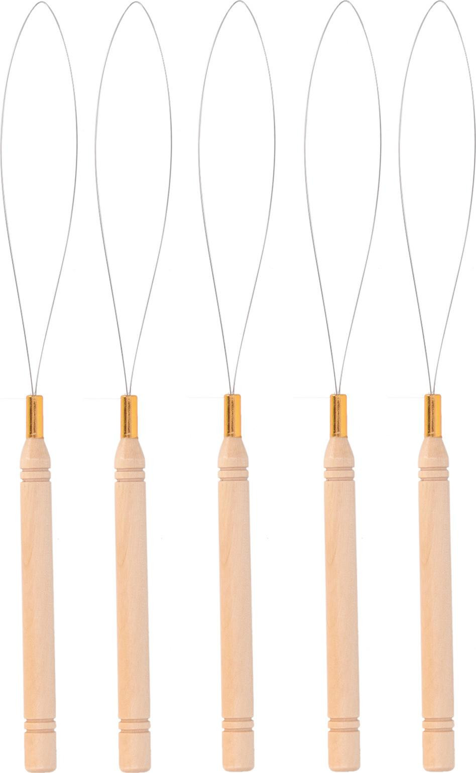 Gistuch Set van 5 Antislip Haarverlengingslusnaalden met Beukenhouten Handvat