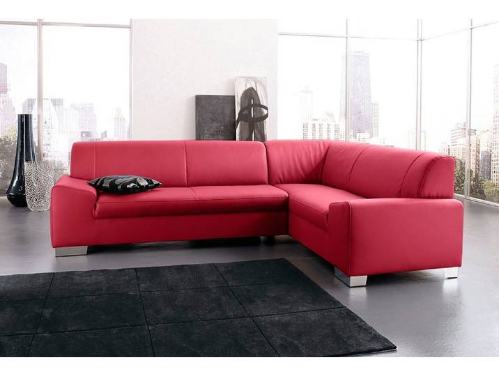 Ecksofa, Microfaser, Rot 249×181 cm, Mit Bettfunktion & Flachen Armlehnen, Klassisch, Domo-collection