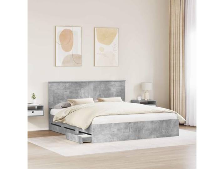 KTHLBRH Bett mit Schubladen, Zementgrau, 180 x 200 cm Technisches Holz, feste Latten, modernes Design, einfache Montage