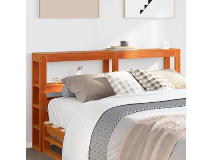 Kopfteil Kiefer 150 cm mit Einlegeböden, wachsbraun, freistehend, Massivholz, platzsparend im Schlafzimmer