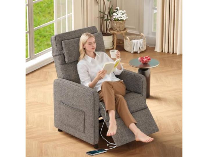 IDEALHOUSE Elektrischer Relaxsessel Mit Massage & Wärme – TV-Sessel Mit Fernbedienung Verstellbar 105–165°, 8 Massageprogramme, Lendenheizung, USB-Port & 2 Seitentaschen,Braun