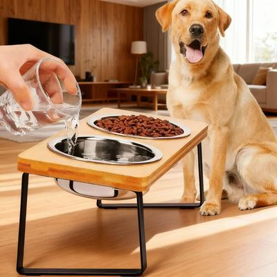 Uplifted Finds 15 Degrees Tilted Elevated Wooden Pet Feeder 15 Degrees Tilted Elevated Wooden Pet Feeder