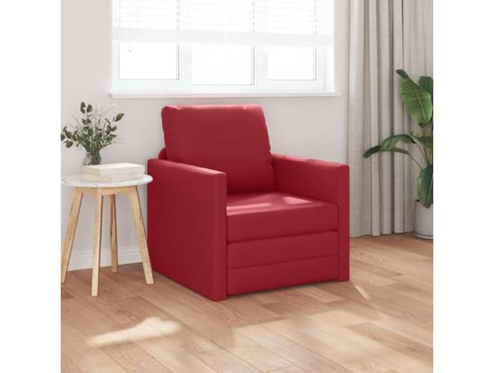 pokgdf Schlafsofa 60cm Weinrot Kunstleder Metallrahmen, Sperrholz, Abnehmbare Kissen, Sofa-Bett-Umwandlung, Wohnzimmer