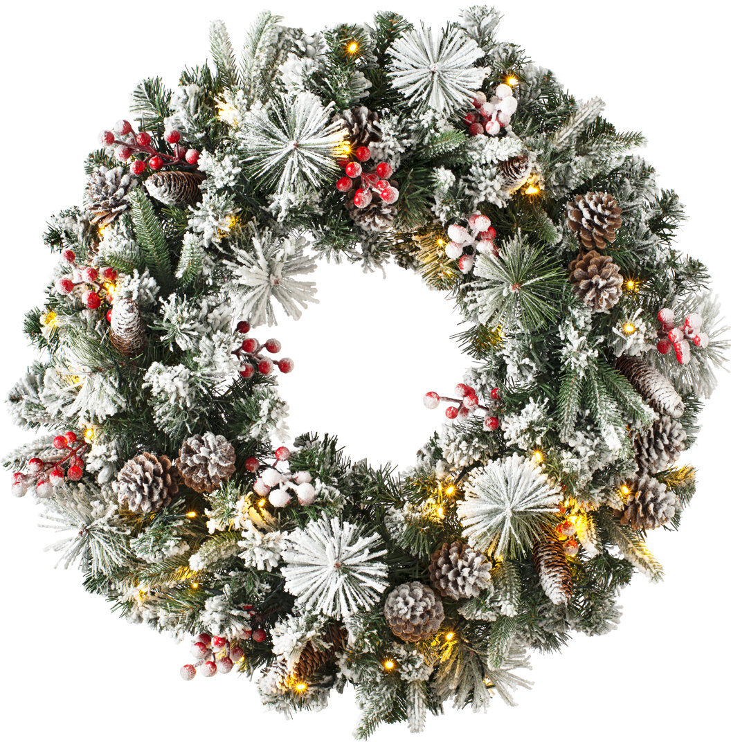 The Seasonal Aisle Faux Lighted 76cm Wreath Red 76cm H X 76cm W X 12.7cm D