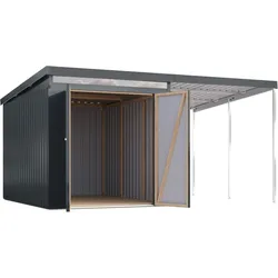 Karibu Metall Gerätehaus Iridium anthrazit Doppeltür B 207 x T 292 cm (Iridium 2,5) zzgl. 200 cm Anbaudach