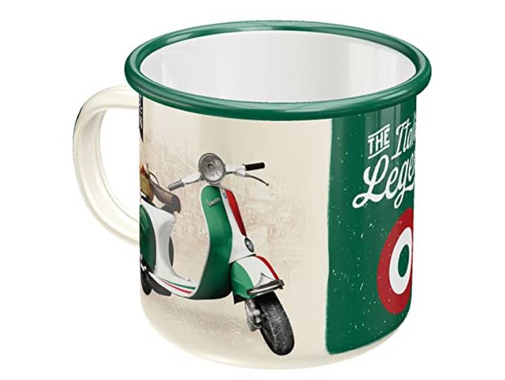 Nostalgic-Art Retro Emaille mok, Vespa – Italian Legend – Geschenkidee voor scooterliefhebbers, Kampeer beker, Vintage design, 360 ml