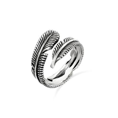 Silberring KUZZOI "Ring Feder Boho Look 925 Sterling Silber" Gr. 64, schwarz, Fingerringe, Herren, 64, Silber 925 (Sterlingsilber), Silberring