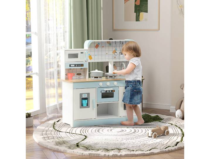 AIYAPLAY Cuisine enfant jouet d'imitation, dinette enfant avec lumières et sons réalistes, 88,6 x 31,7 x 90,4 cm, blanc