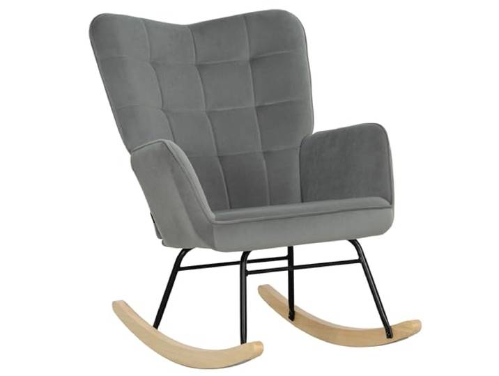 Ropilly Schaukelsessel mit Samtoptik, Holzkufen, dunkelgrau Sanfte Schaukelfunktion, hohe Rückenlehne und dicke Polsterung für ruhige Momente im Wohn- oder Schlafzimmer.