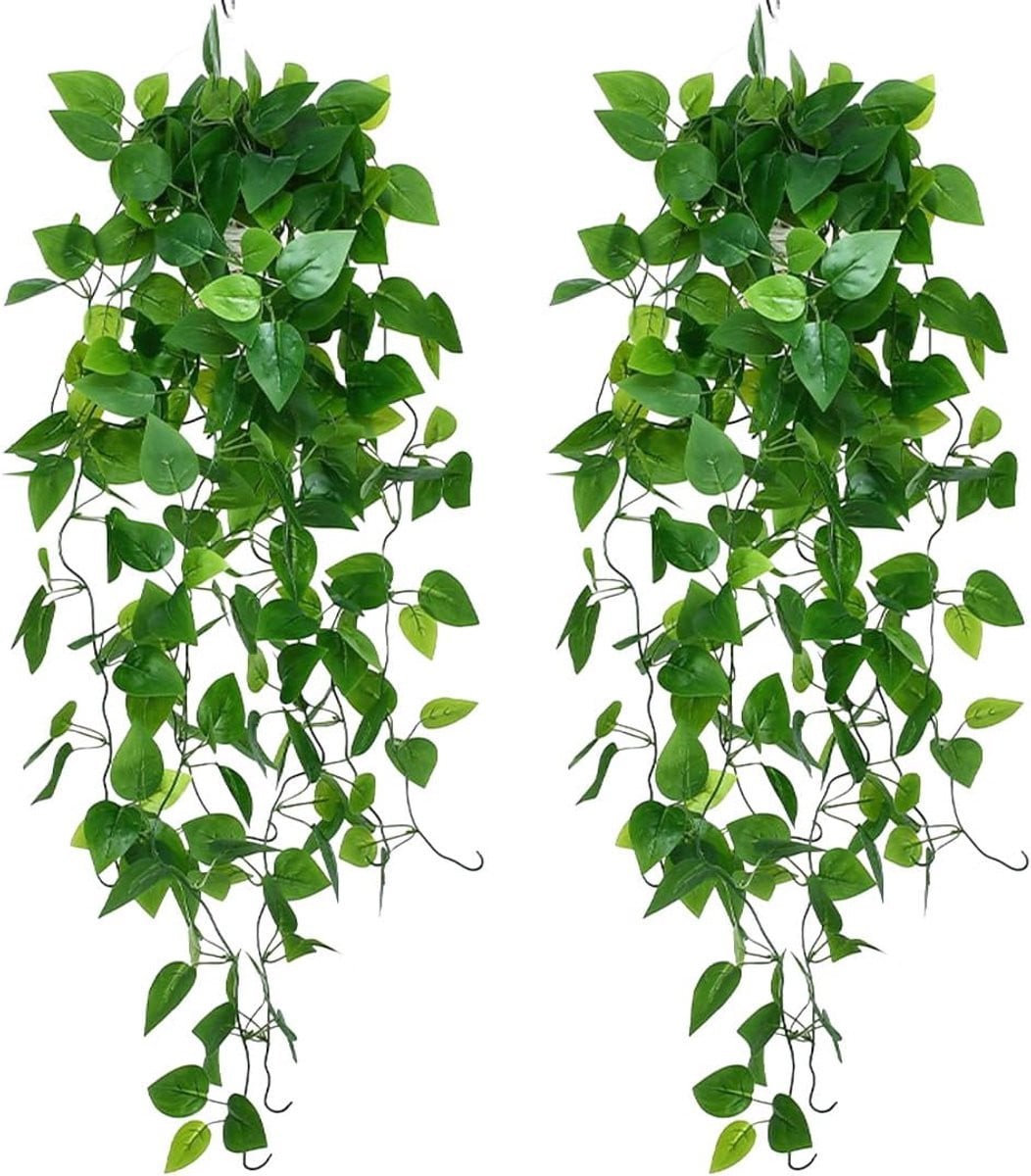 Kunstmatige hangplanten Pothos voor binnen en buiten, 2 stuks, groen