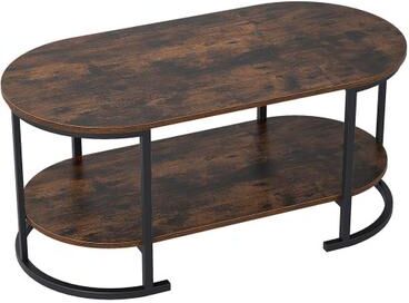 Costway Oval Coffee Table 2-Tier Wooden Accent Table with Spacious Tabletop and Open Storage Shelf-Rustic Brown
