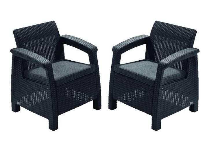 Chaises de Jardin Corfu - Lot de 2 - Gris - Résine Effet Rotin - Ergonomiques et Légères
