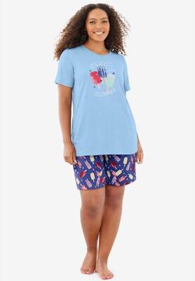 Plus Size Women's Knit PJ Short Set by Dreams & Co. in Sky Blue Popsicle (Size 5X) Pajamas