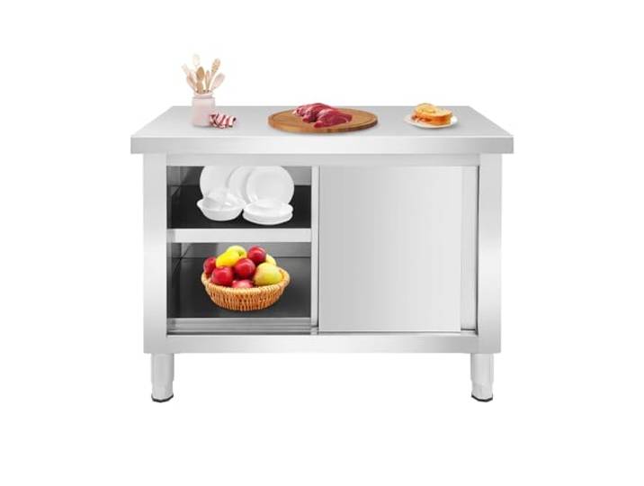 CuCummoo Arbeitsschrank mit Schiebetüren Arbeitstisch Arbeitsplatte Edelstahlschrank Gastro Schrank Schiebetürenschrank 100x60x80 cm Edelstahl