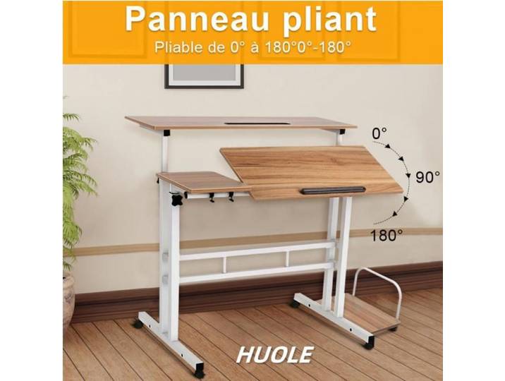 Table - Bureau d'ordinateur bureau de bureau panneau inclinable pour ordinateur central 102*60*67-115cm Chêne ancien - HUOLE