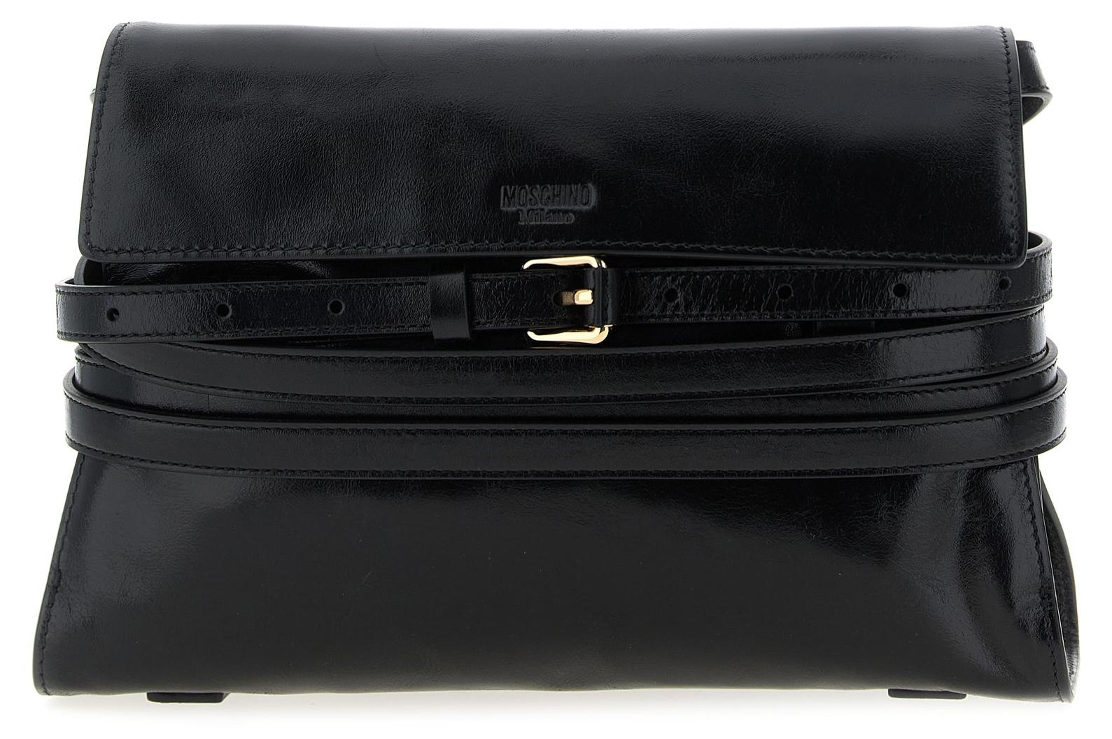 Moschino Tie Me Umhängetasche Leder schwarz Gürtel