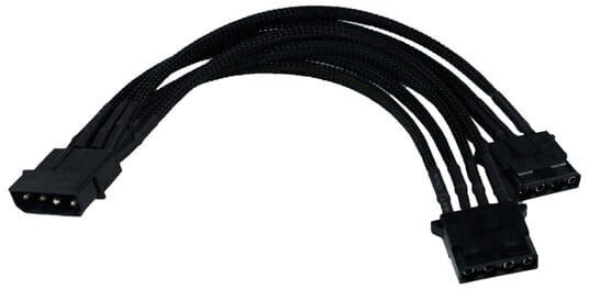 Phobya Y-Kabel 4Pin auf 2x 4Pin Einzel Sleeving - Schwarz 20cm