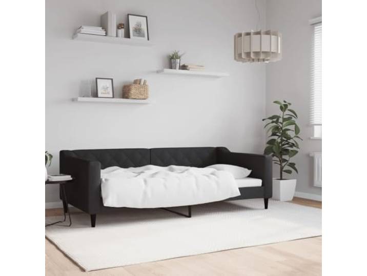 2 in 1 Stoff Tagesbett Schlafsofa gepolstert für Wohn Schlafzimmer 90x190 Tagesbett Schwarz 90x190 cm Stoff Klappbett Sofa mit Schlaffunktion Gästebett Metall Holz Modernes Polsterbett
