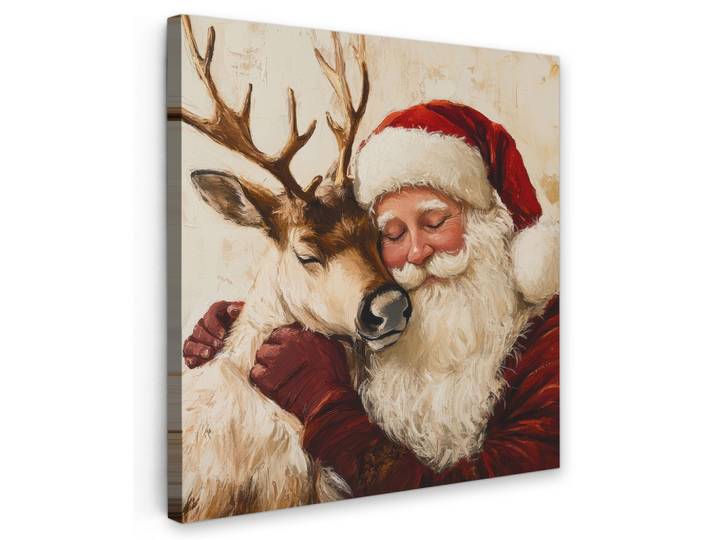 LEINWANDBILD Weihnachtsmann - Rentier - Weihnachten Deko Groß 90x90 cm