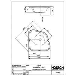 Hoesch Badewanne Ergo+ Eck 1640 freistehend Weiss/Chrom/Glas Schwarz 6443.010305552