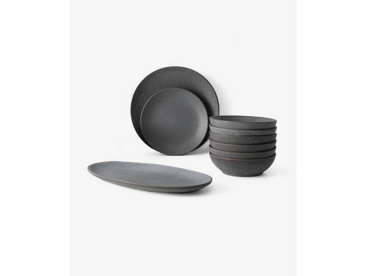 GLAMIRA Geschirr-Set Mattgraues Geschirr mit reaktiver Glasur (19-tlg), 6 Personen, Stoneware, Reaktive Glasur