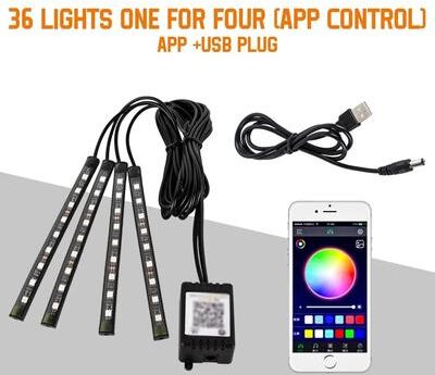 Uplifted Goods LED Car Interior Ambient Light Kit With Music And Remote Control 36 Led App Usb