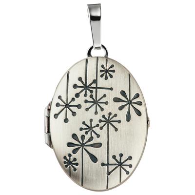 Medallionanhänger JOBO "Anhänger Medaillon Blumen oval 34 mm", silber (silber 925), Schmuckanhänger, Damen, Silber 925 (Sterlingsilber), 925 Silber für 2 Fotos