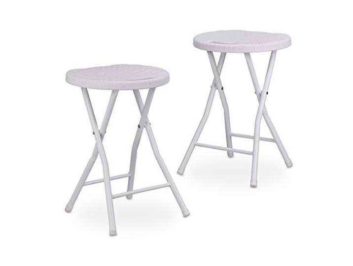 Relaxdays Tabouret de Jardin Lot de 2 Bastian Pliant Plastique Optique rotin Balcon terrasse Rond résistant HxlxP: 45 x 32\,5 x 29 cm\, Blanc