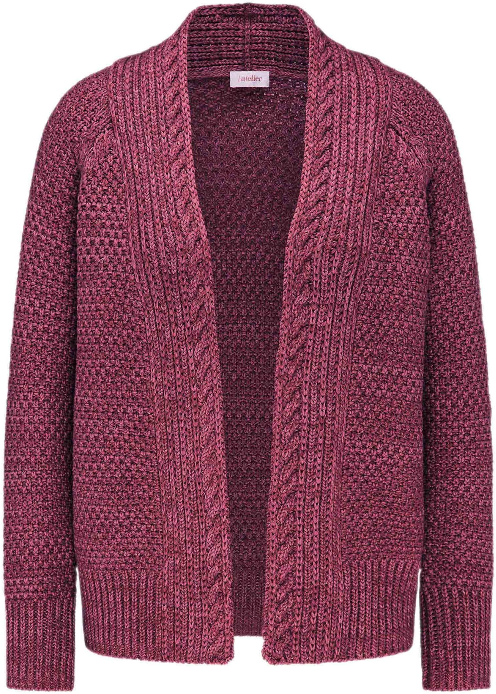 Strickjacke GOLDNER "Elegante Grobstrickjacke, Zopfmuster", Damen, Gr. 46, rot (winterrot, melange), Obermaterial: 70% Baumwolle CO. 30% Polyacryl PAN., normal, Sonstiges, Strickjacken Strickjacke, Ohne