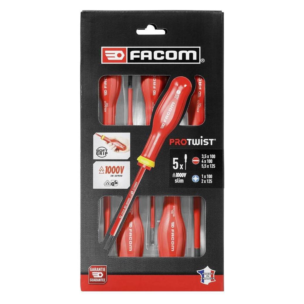 Facom Elektriker Schraubendreher-Set 5teilig (Schlitz) (ATD.J5TVEPB)